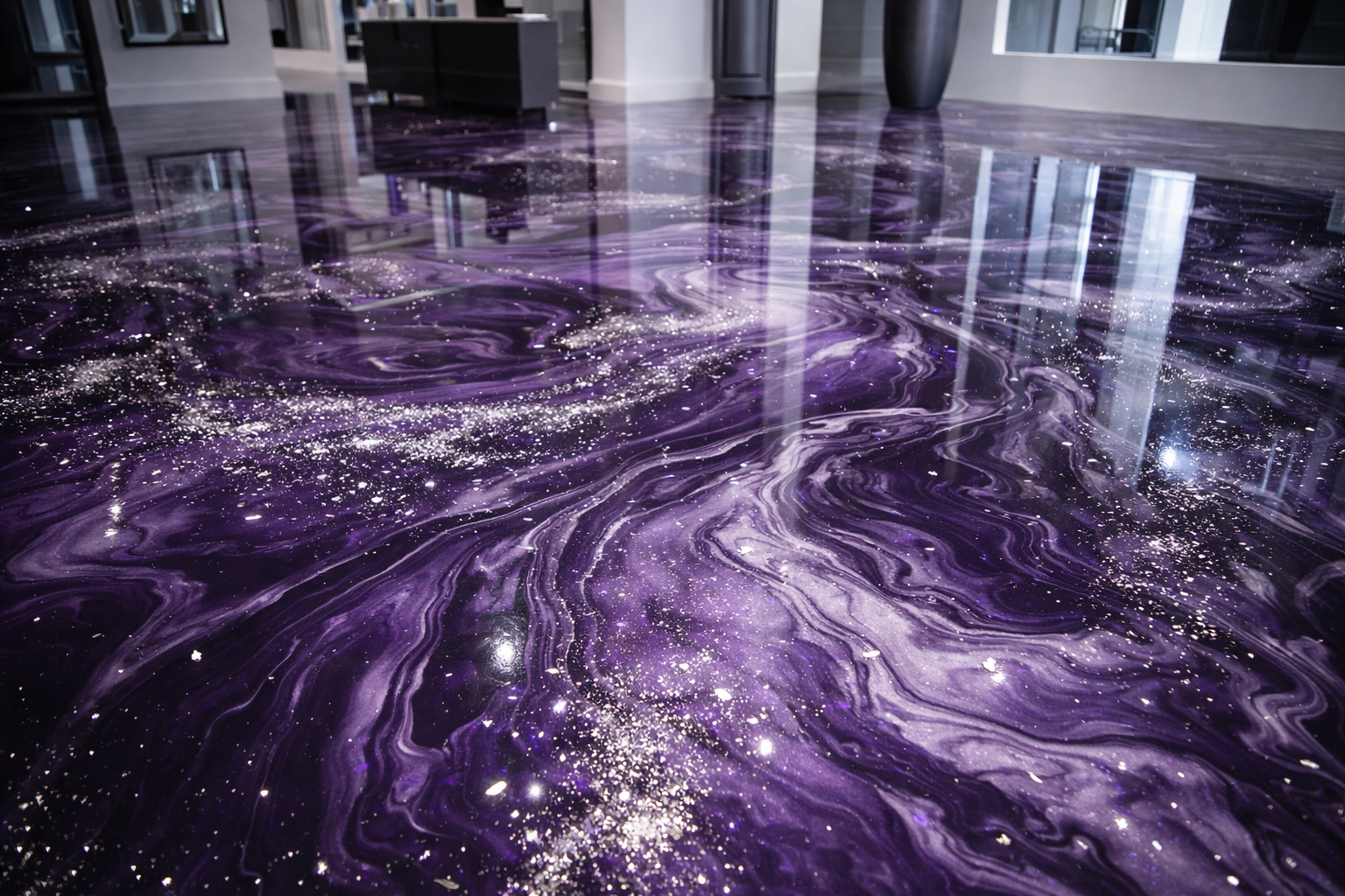 Dybviolet epoxy gulv - Efter