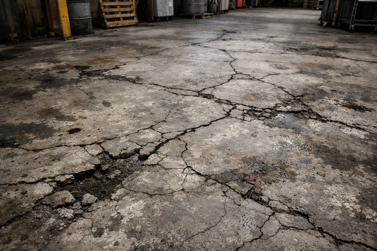 Kirsebærrød epoxy gulv - Før