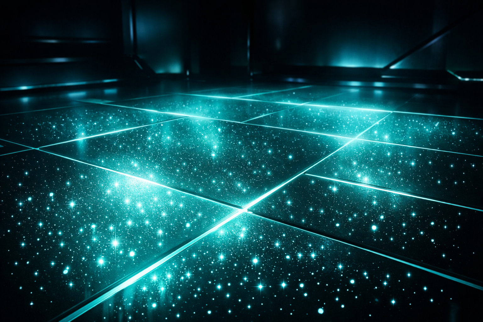 Blå-grøn selvlysende gulv - Efter