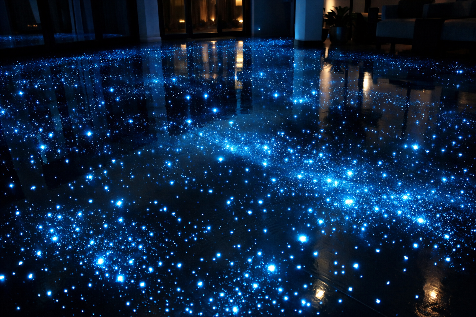 PU selvlysende blå gulv - Efter